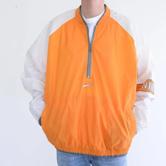 Vintage 90S Nike Rare Red Check Orange And White Half Zip Nylon Pull Over Jacket - Picture 1 of 14